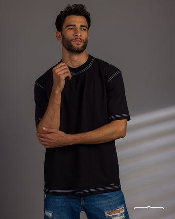 Stitched oversize T- shirt in Black