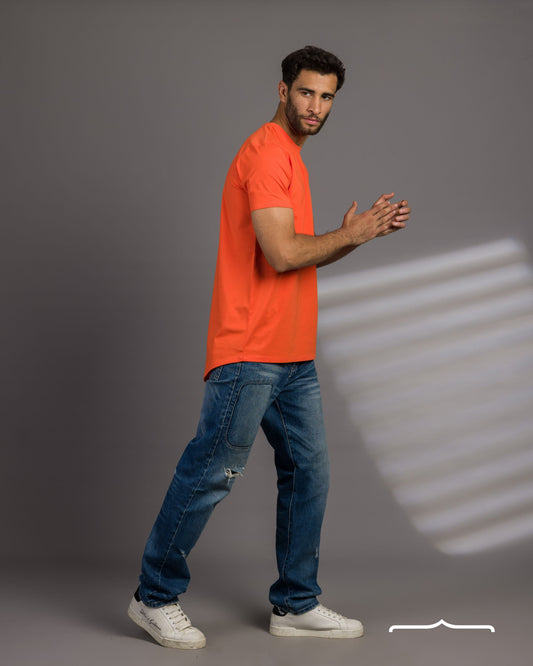 Curved Back O-Neck T-shirt  in Orange for men from stache egypt online