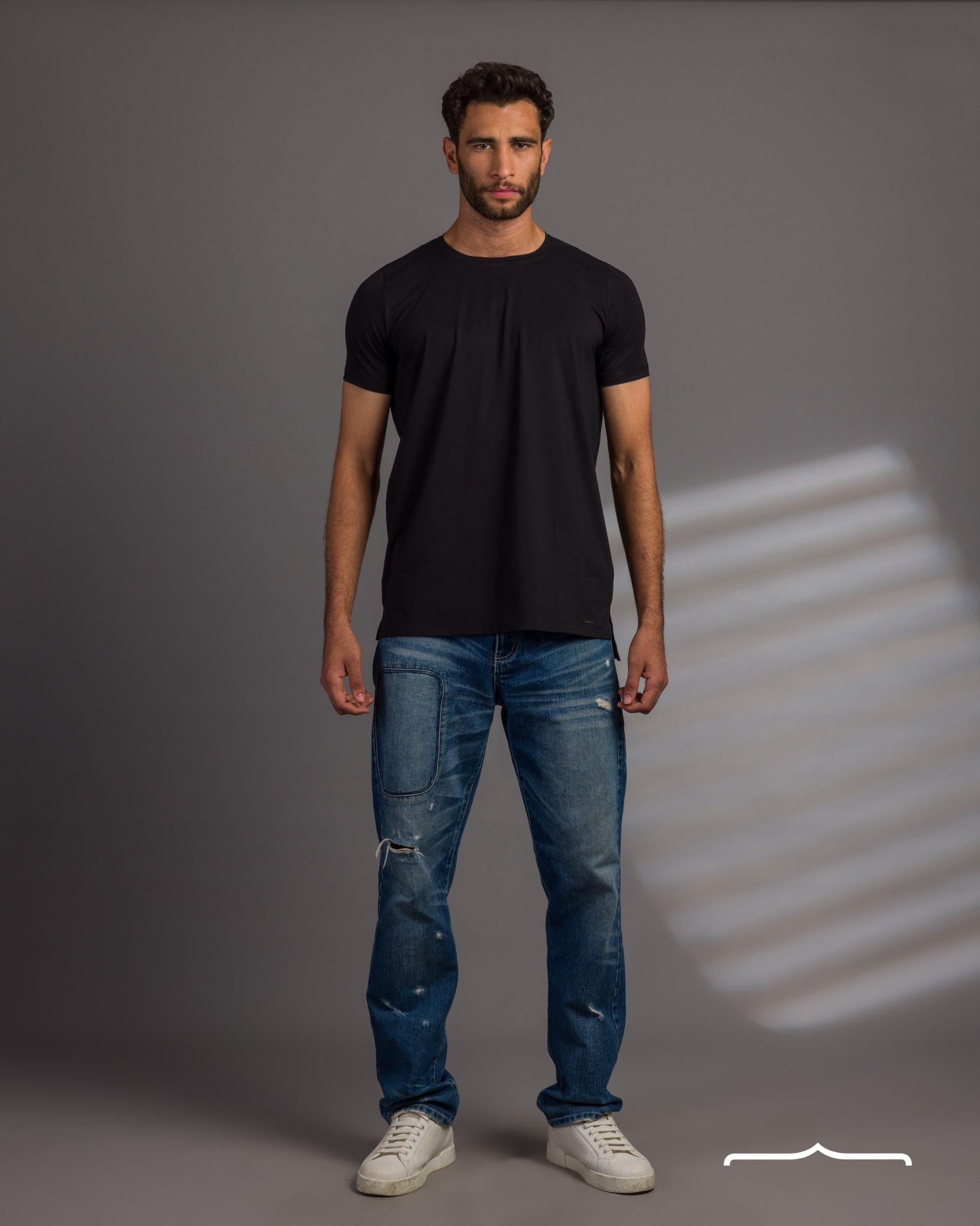 Front Split Cotton Tee - Black