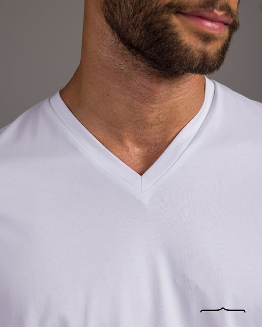 Curved Back V-Neck T- Shirt in White