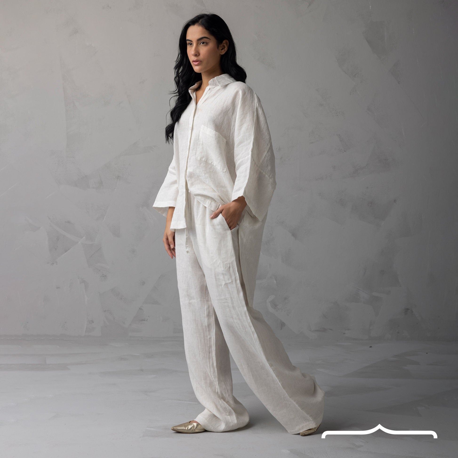 Linen oversized set in off white and grey