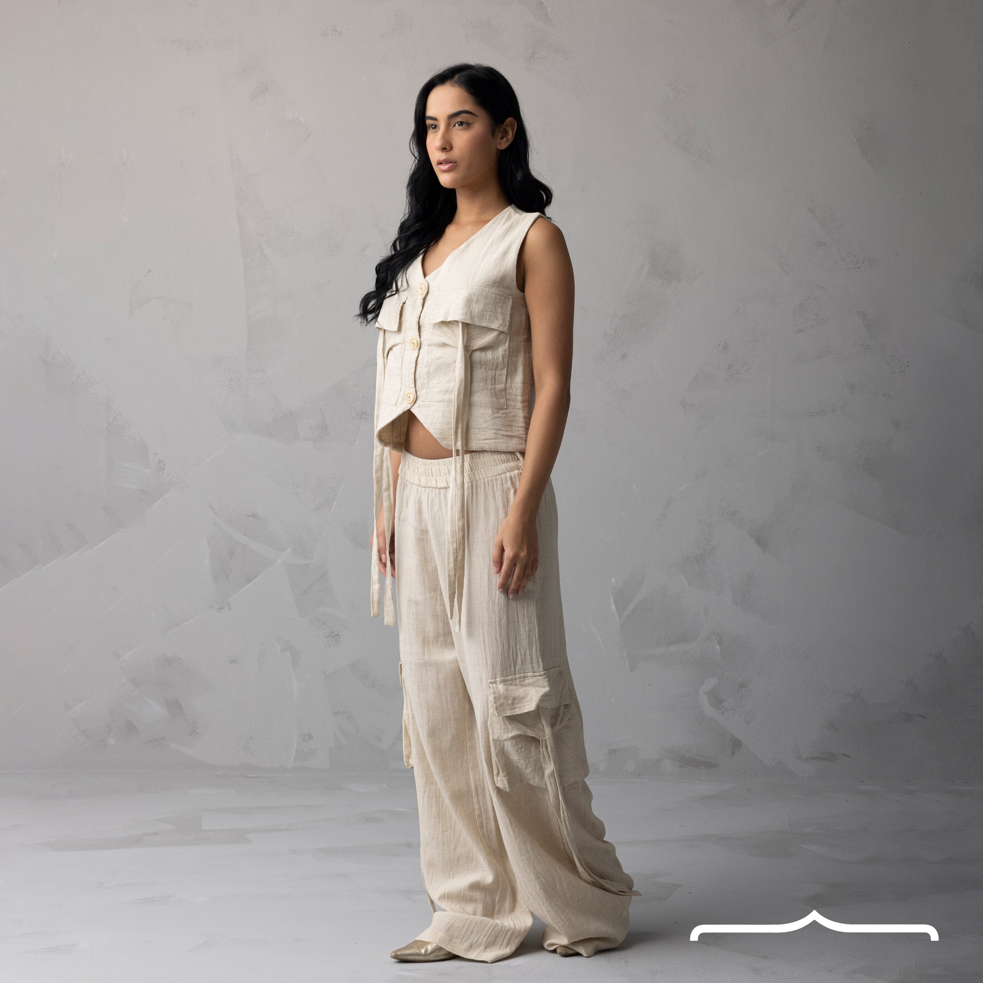linen set without sleeves for women