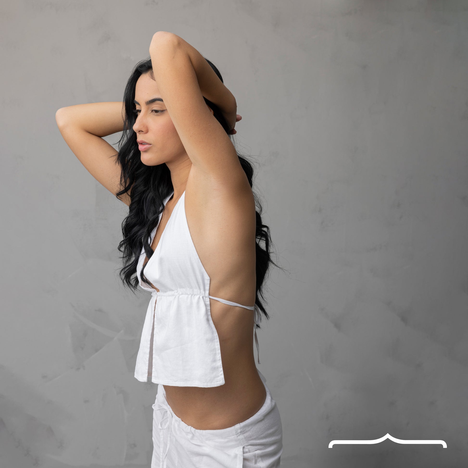 Halter top linen set in White