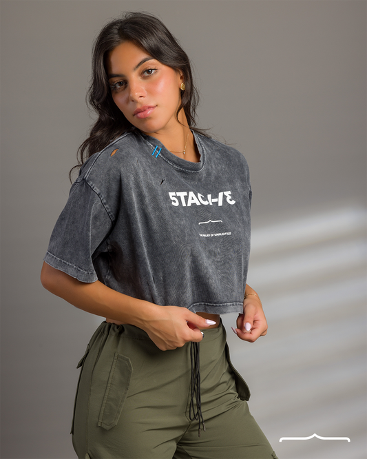 5TAC113 Ripped Washed Crop top in Grey