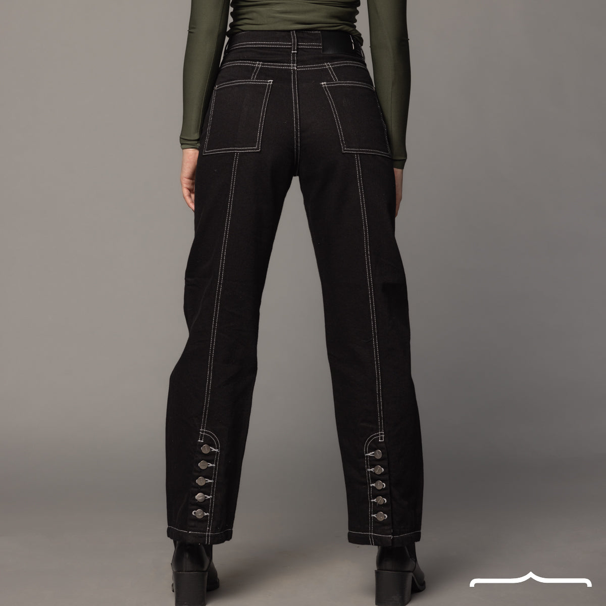 Stitched Jeans in Washed Black for women