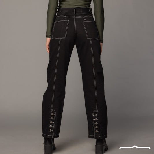 Stitched Jeans in Washed Black for women
