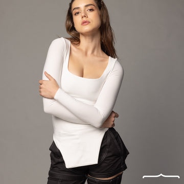 Side Split Basic Top in White
