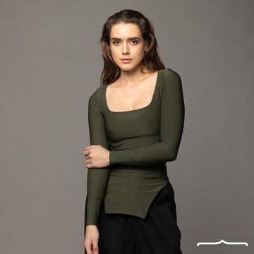 Side Split Basic Top in Olive