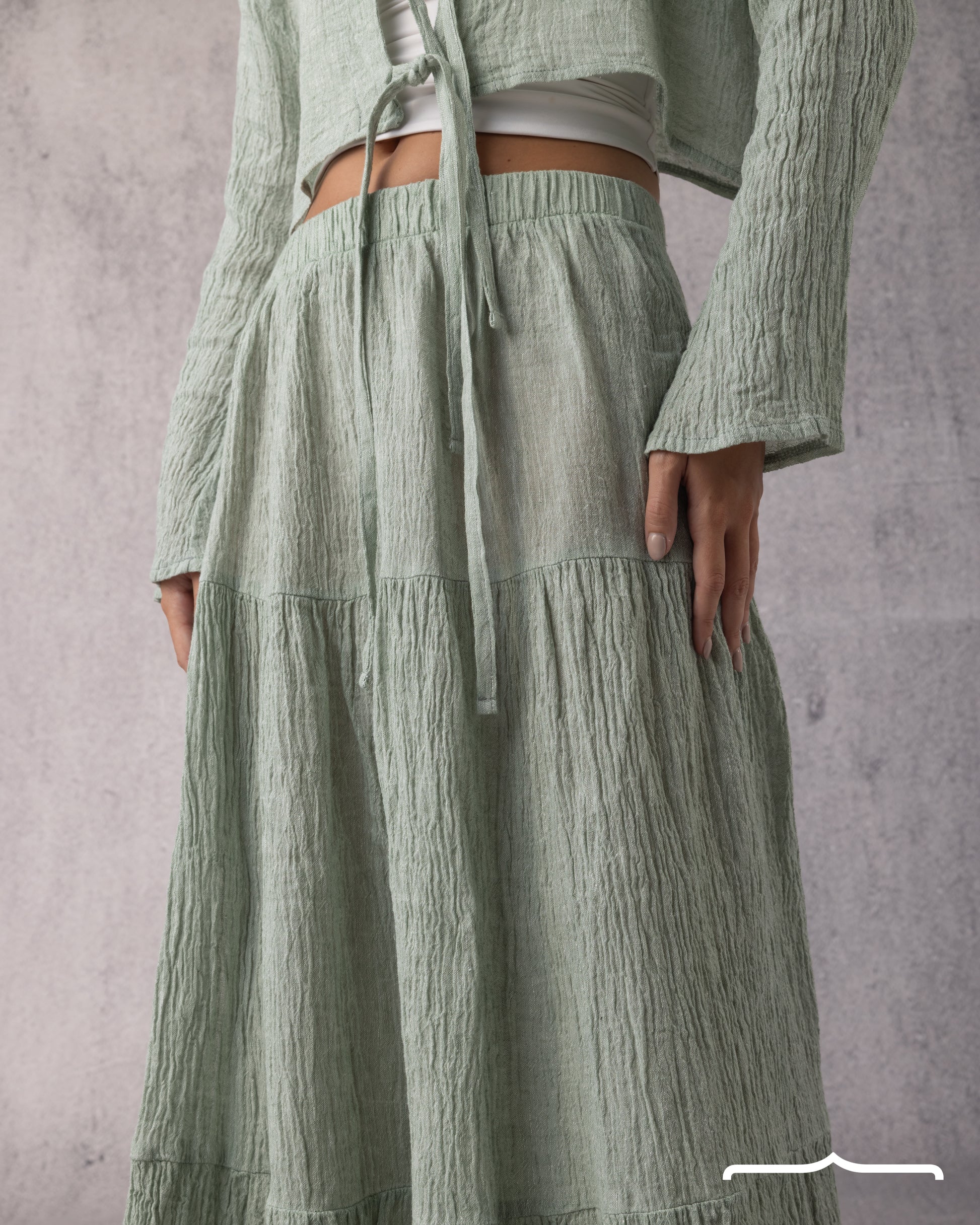 linen skirt green