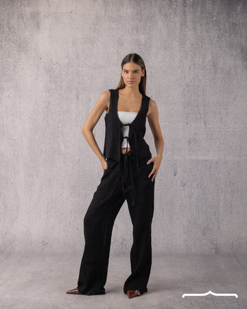 Tie Linen Set in Black