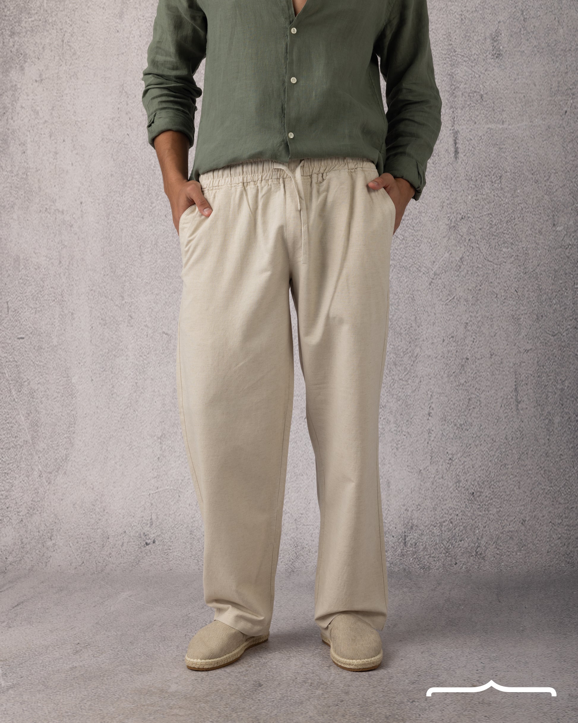 Linen Relaxed Pants in Beige FOR MEN