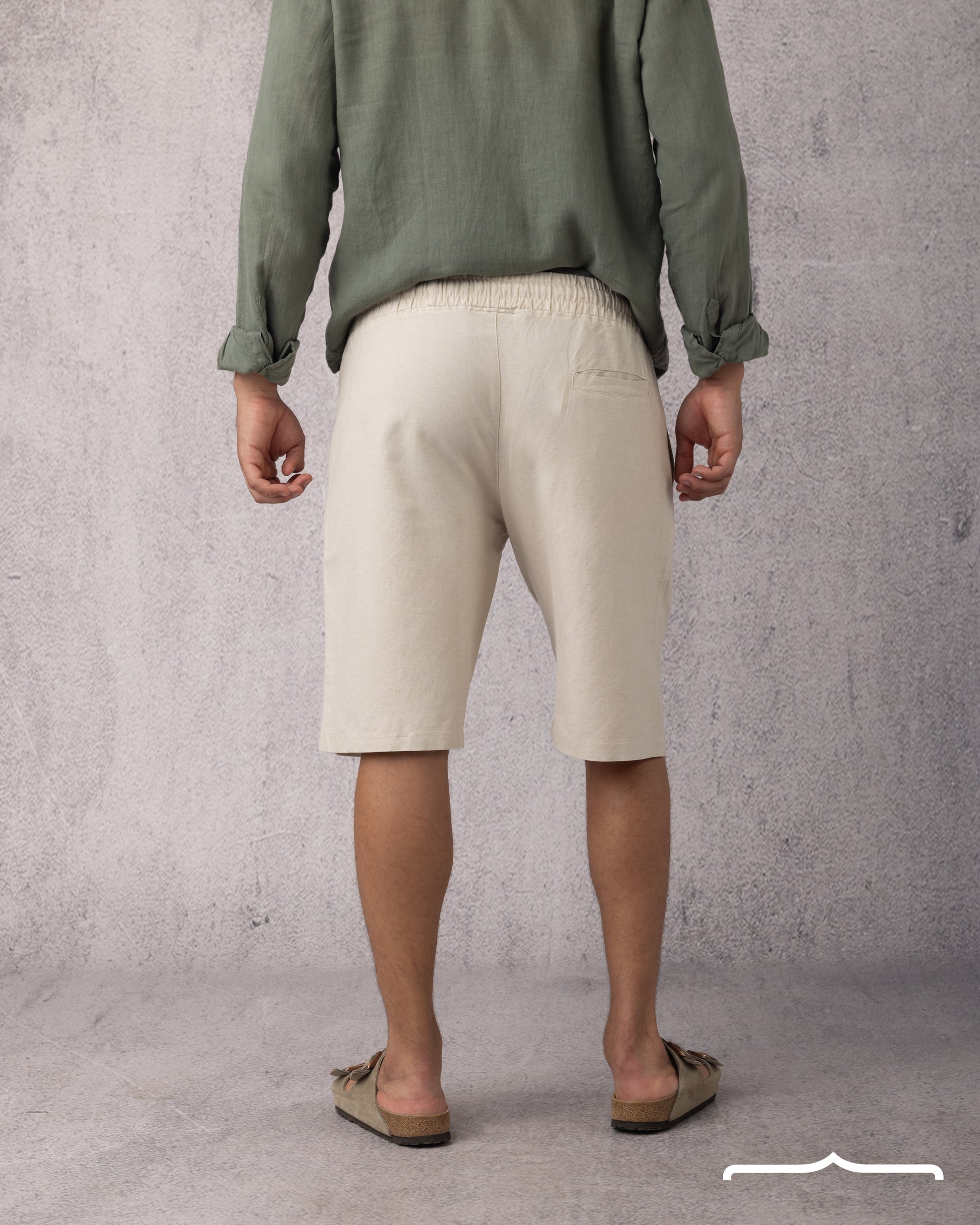 Linen Drawstring Short in Beige