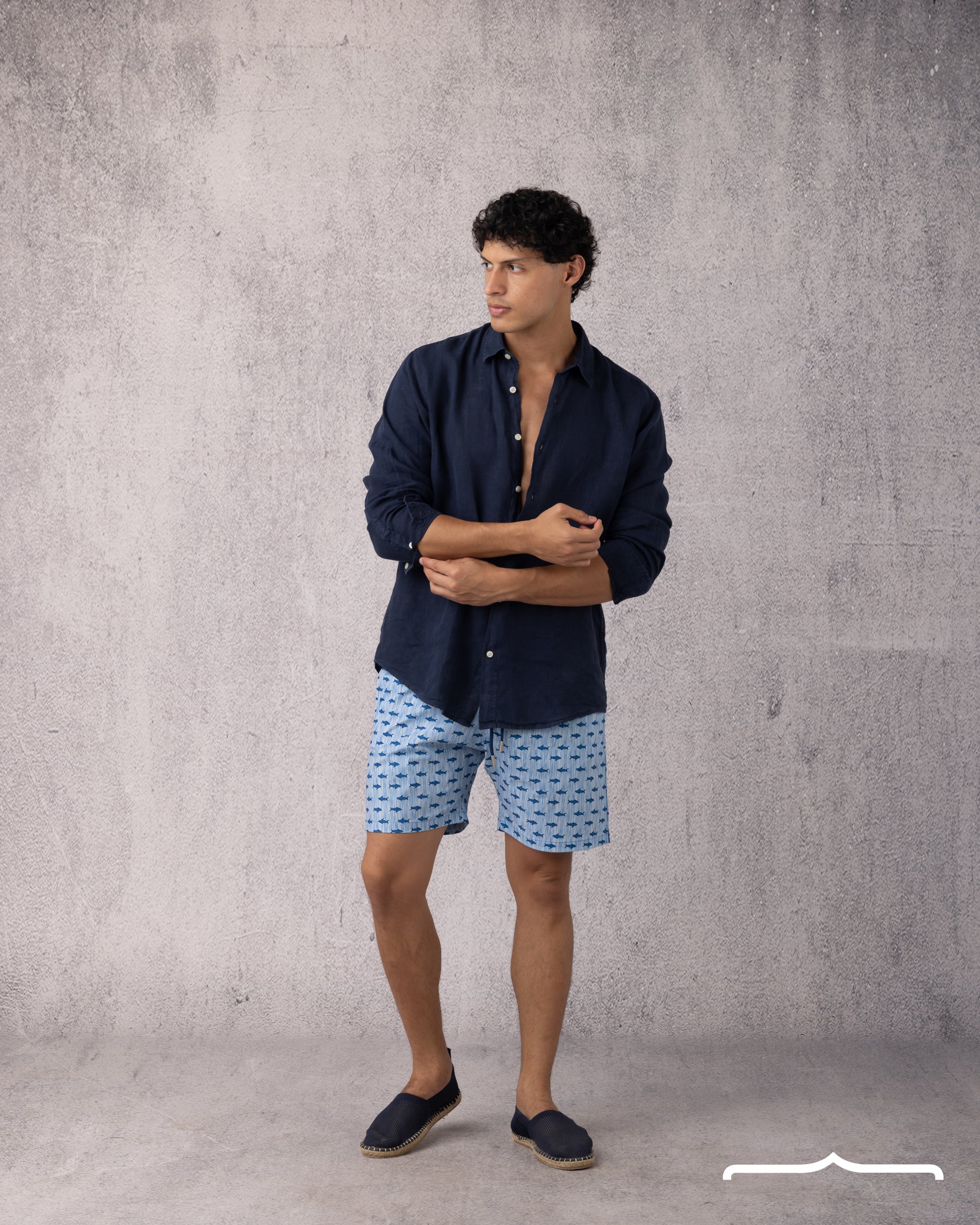 baby blue printed men's swim shorts