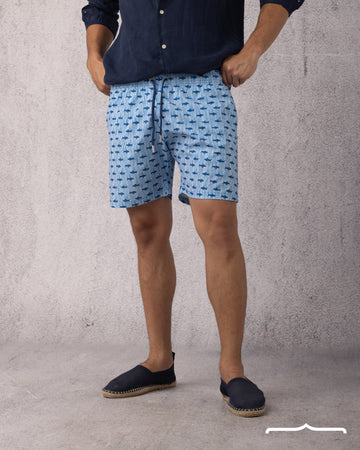 Shark Print Swim Short in Baby blue