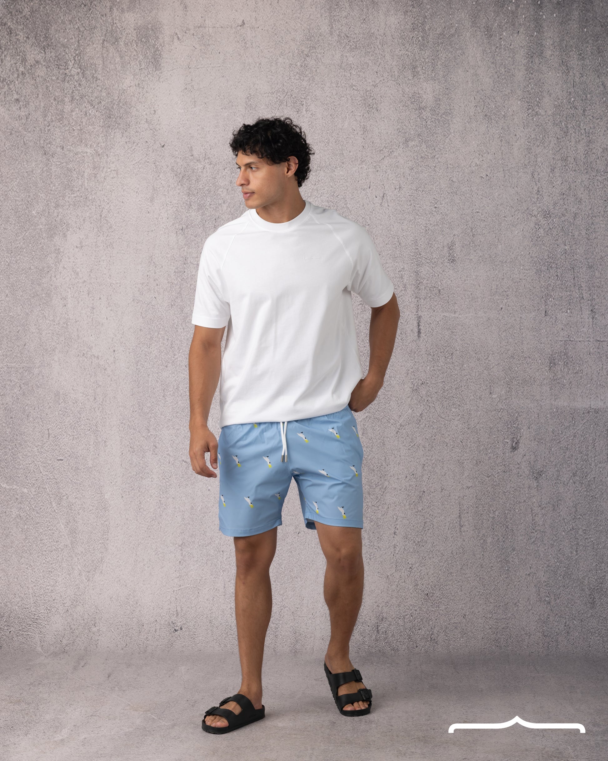 Parrot Print Swim Short in Baby blue FOR MEN