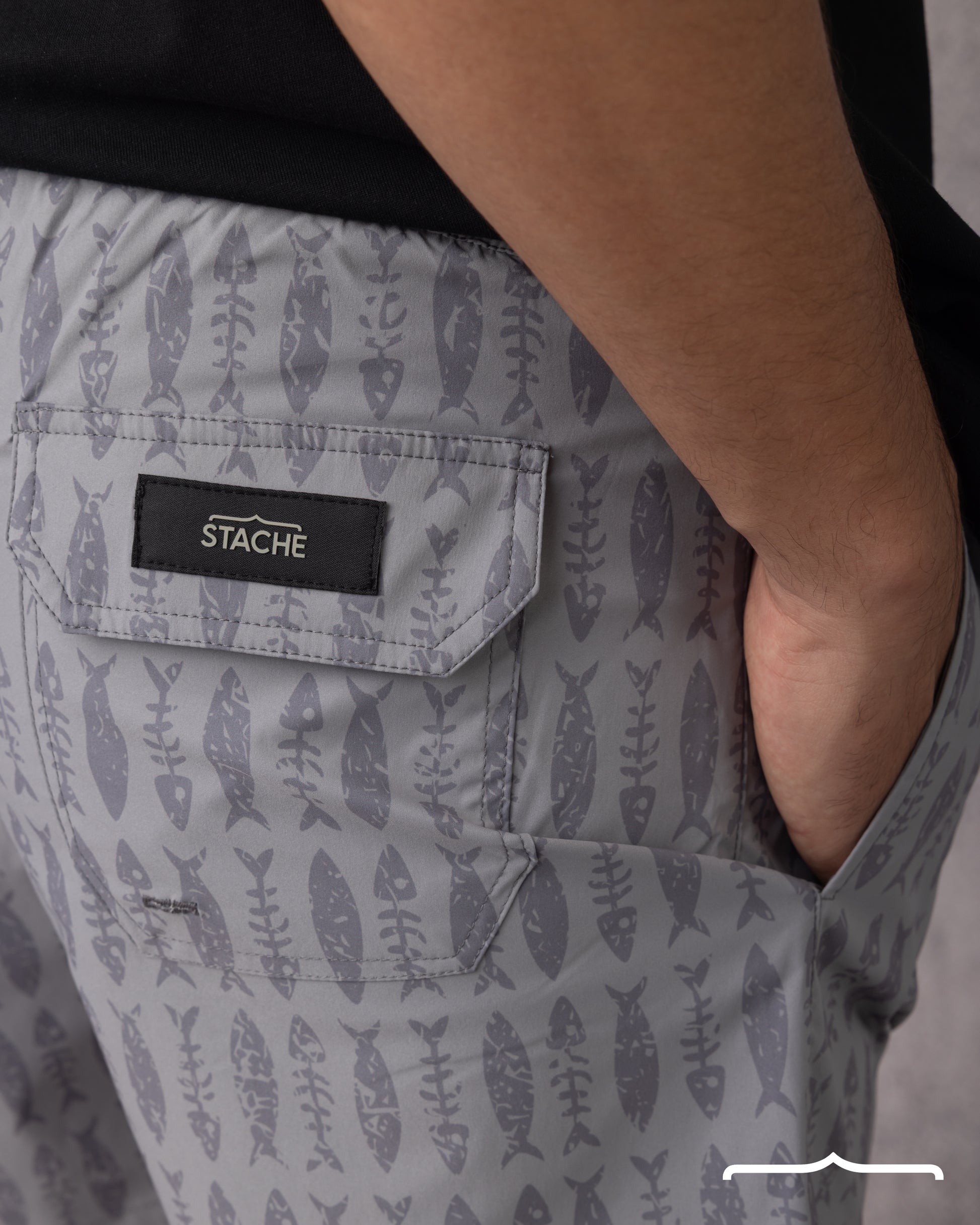swim shorts for Fish Skull Print Swim Short in Grey