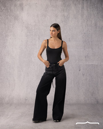 Ribbed Strappy Bodysuit in Black