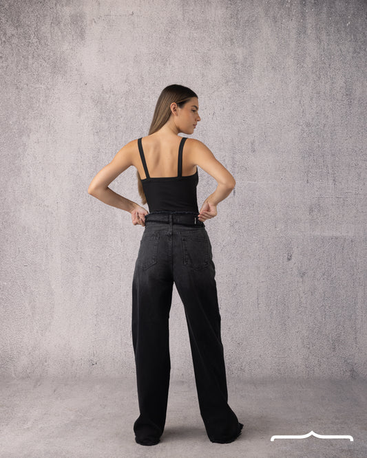 Ribbed Strappy Bodysuit in Black