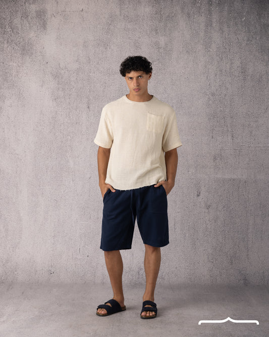 Linen Drawstring Short in Navy blue