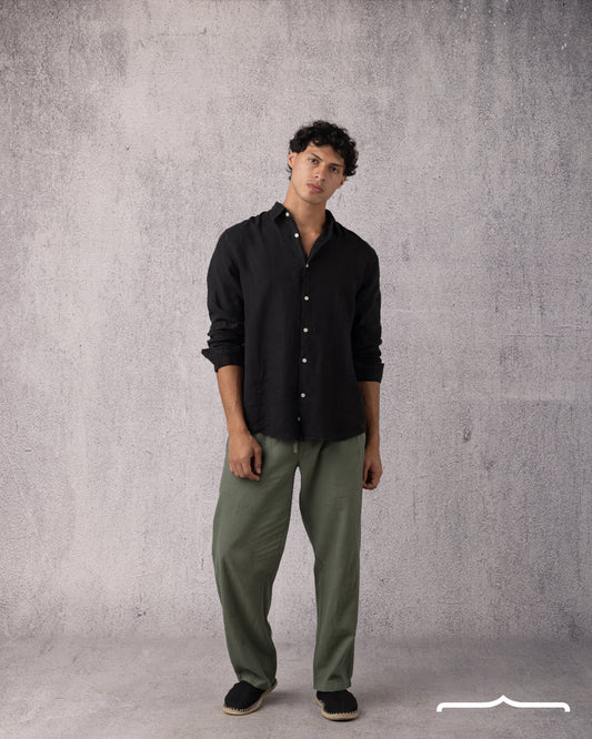 men's Linen Relaxed Pants in Olive