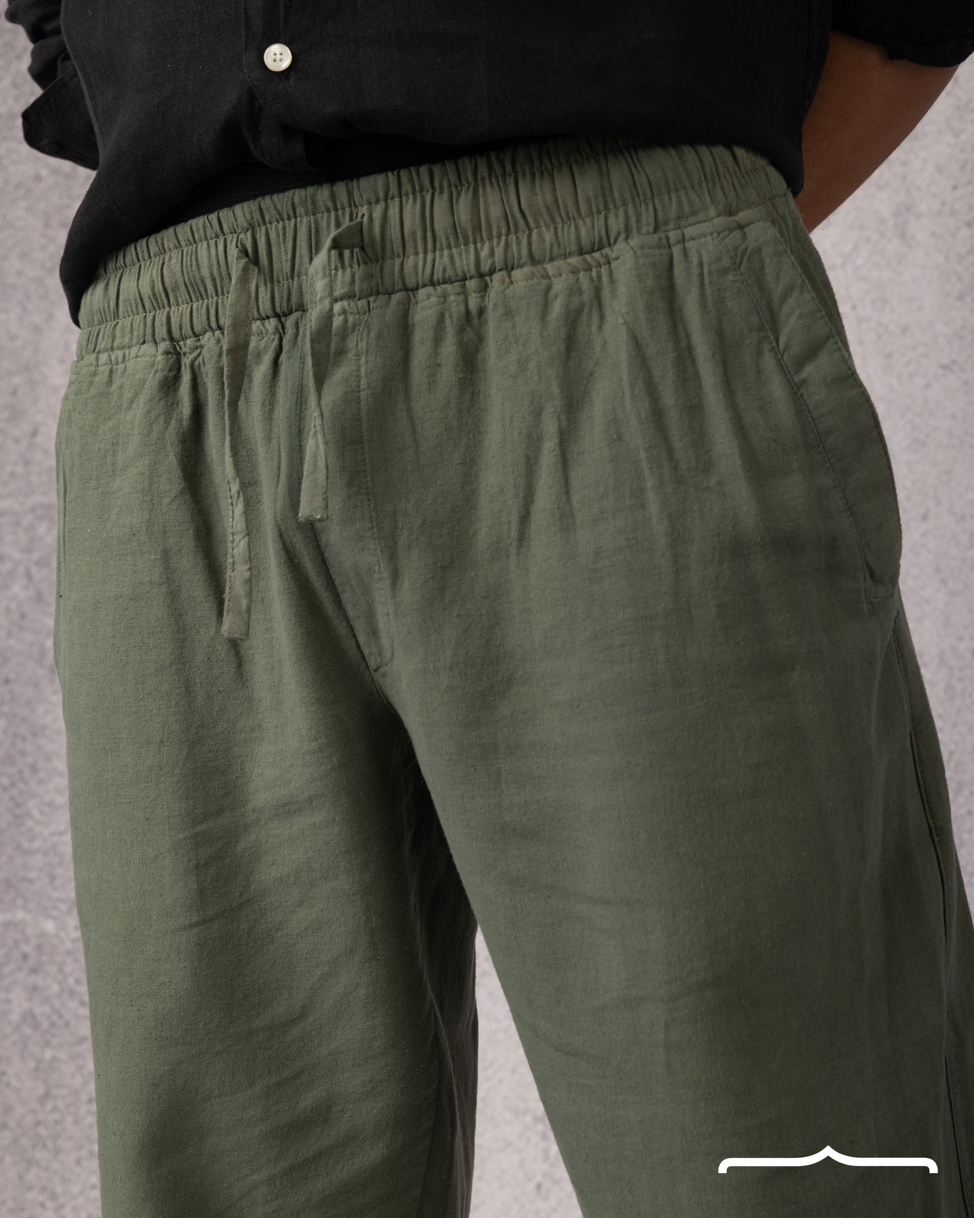olive Linen Relaxed Pants  for men