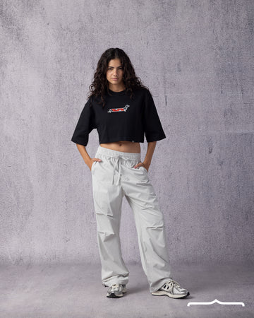 Sausage Dog Oversized Crop T-shirt in Black