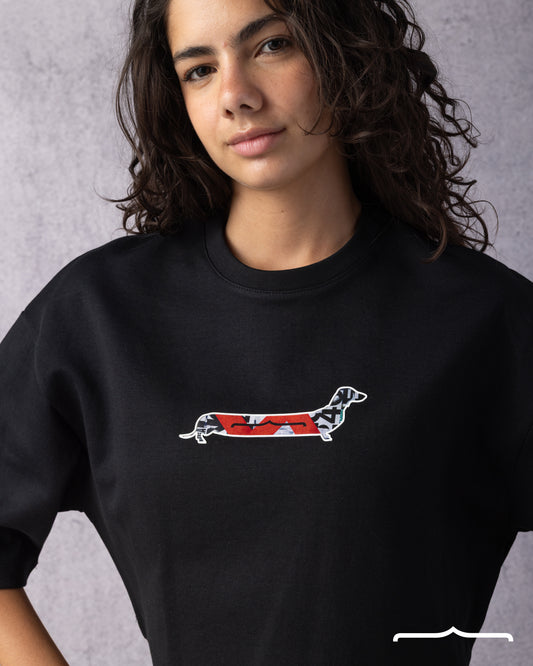 Sausage Dog Oversized Crop T-shirt in Black