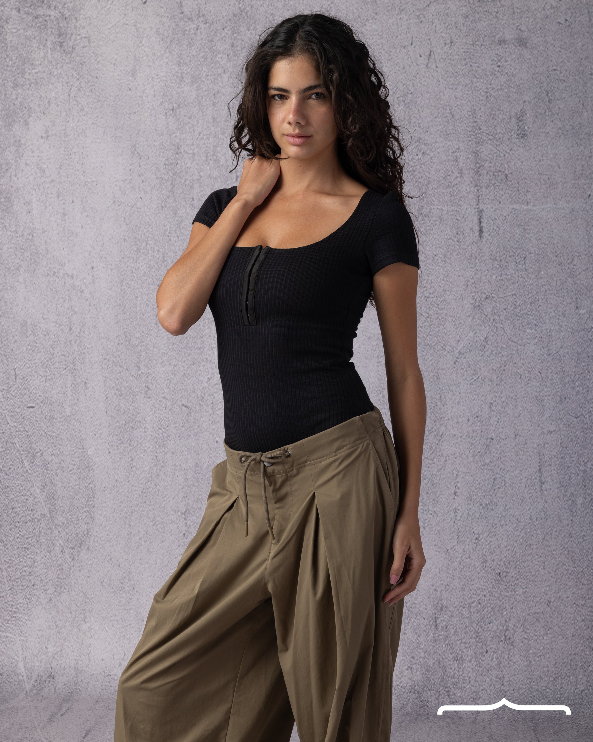 Ribbed Bodysuit in Black