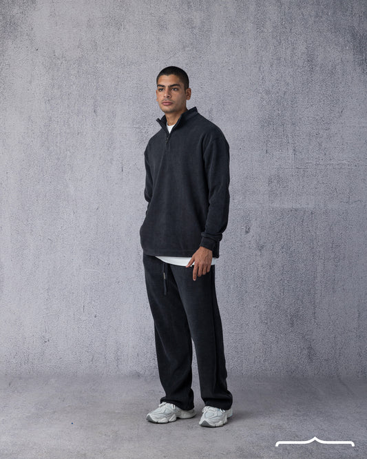 Textured Half Zipper Sweatshirt in Dark Grey