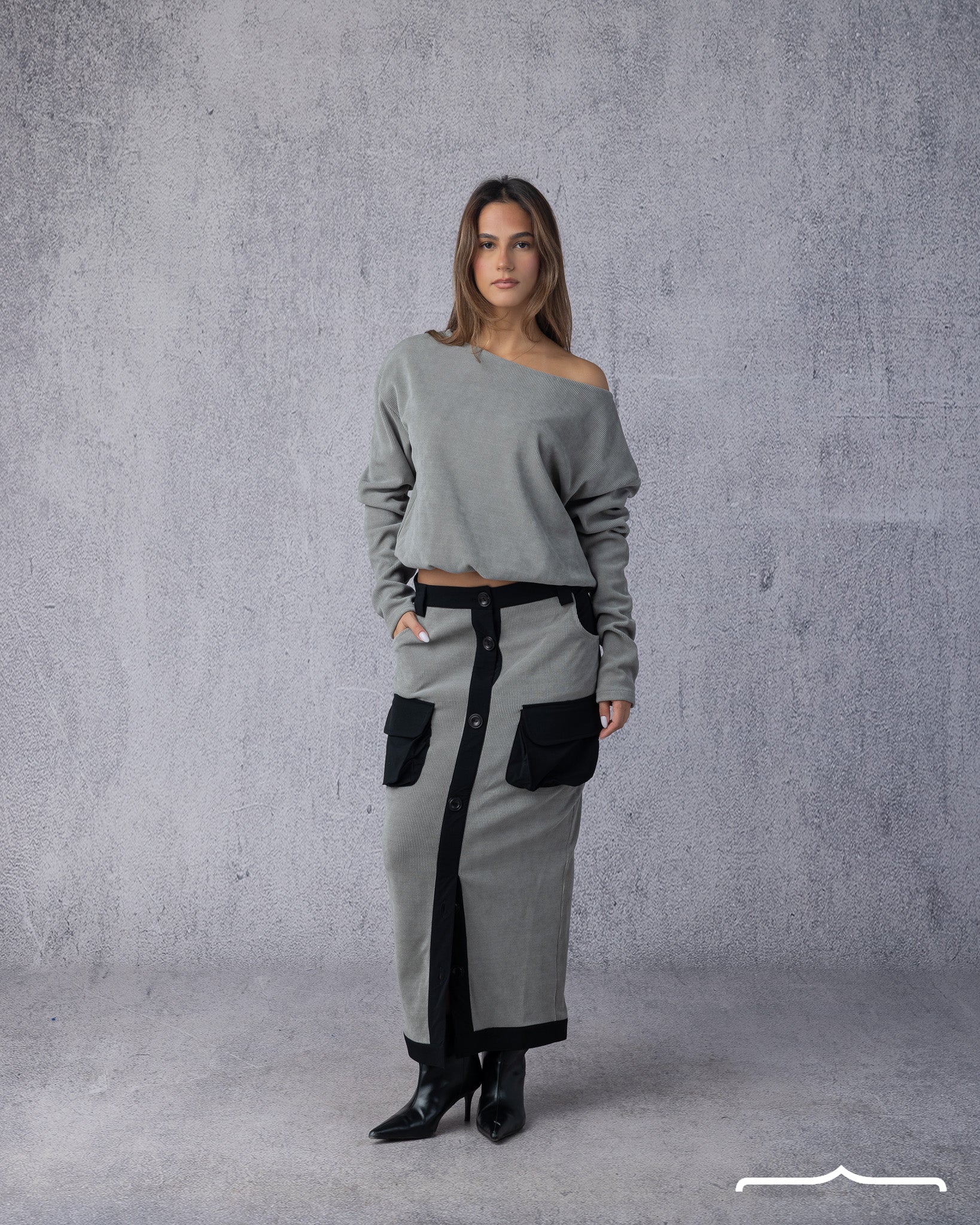 women's Suede Off-Shoulder Set in Grey