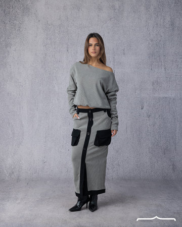 women's Suede Off-Shoulder Set in Grey