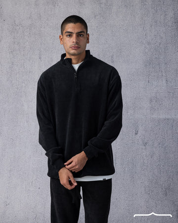 Textured Half Zipper Sweatshirt in Black
