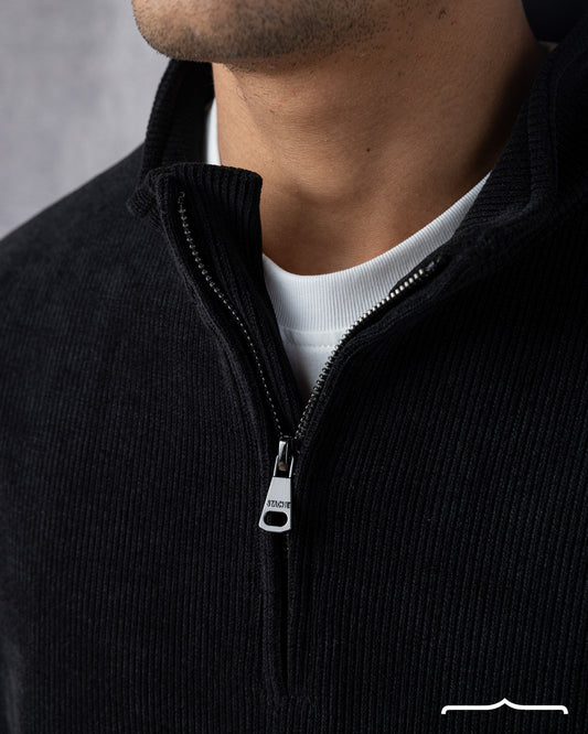 Textured Half Zipper Sweatshirt in Black