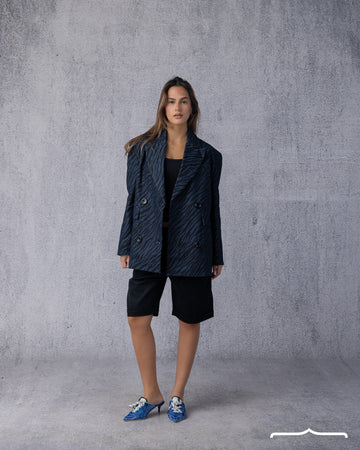 Zebra Denim Blazer in Blue and Black