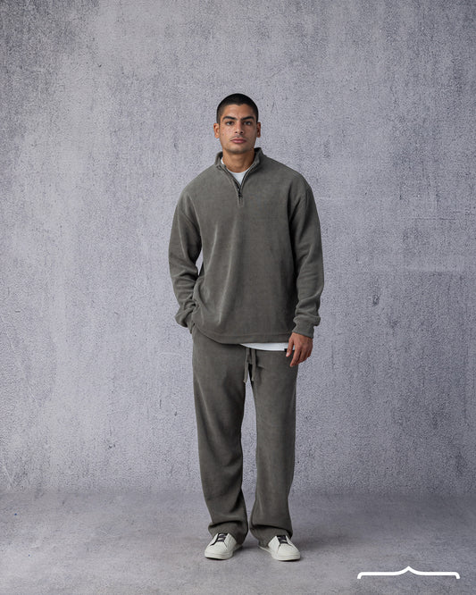 Textured Half Zipper Sweatshirt in Light Olive