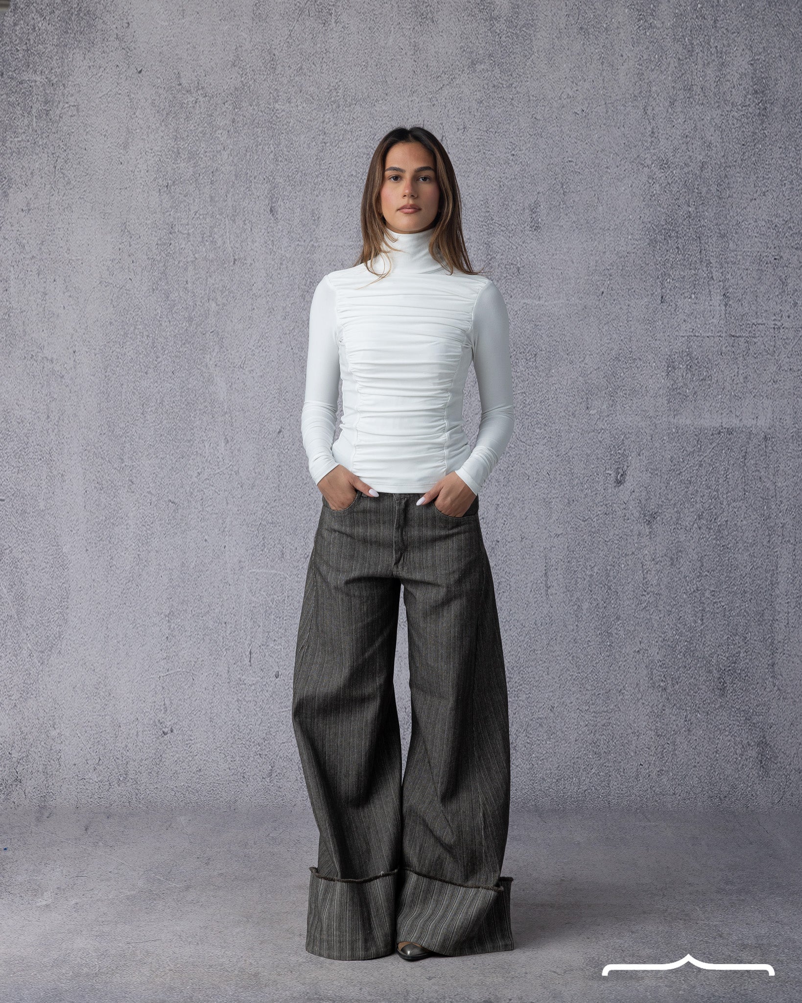 Draped High Neck Top in White for women