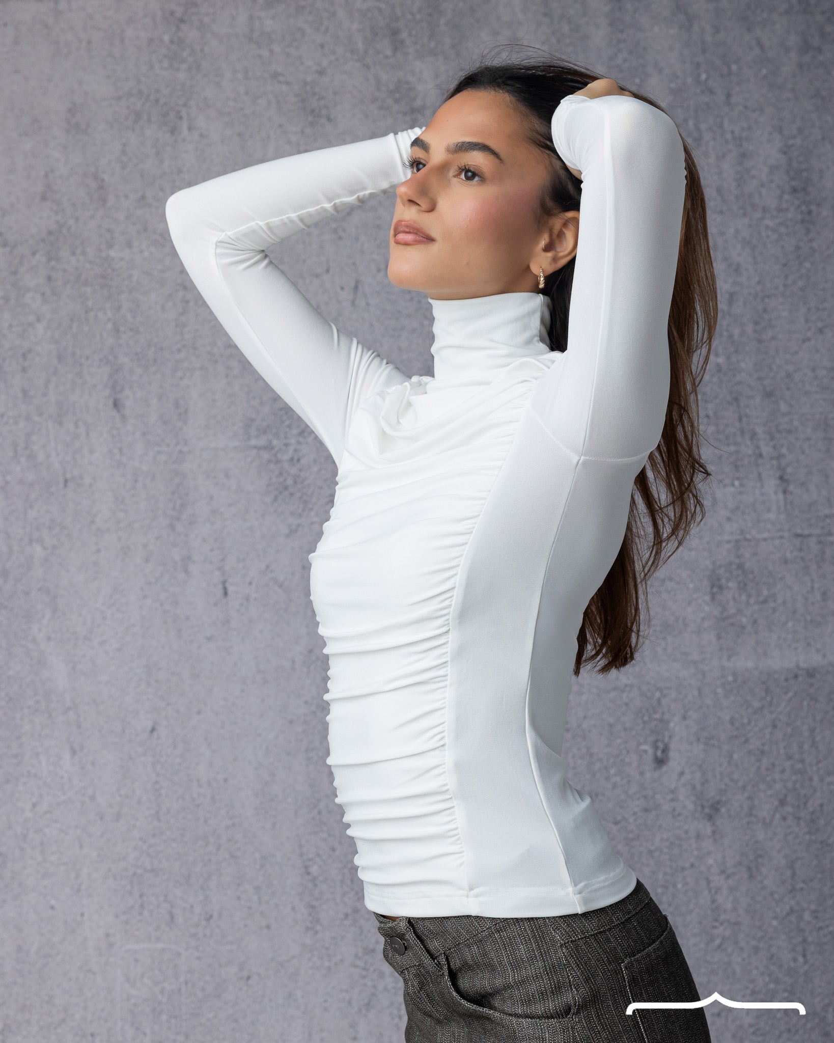 Draped High Neck Top in white for women from stache