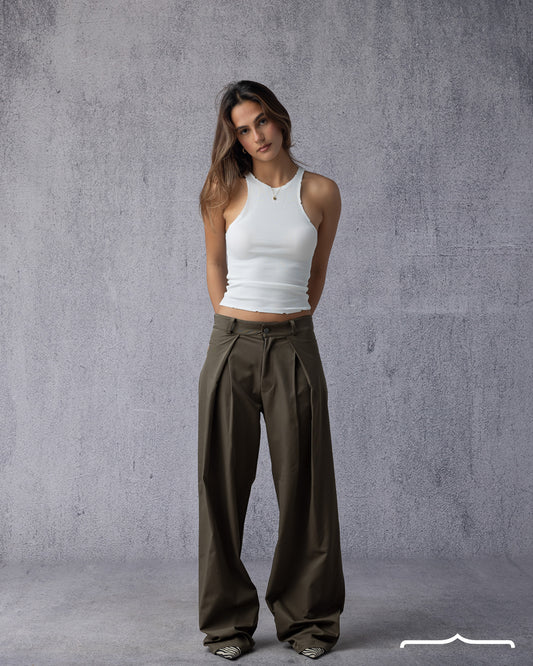 Double Pleated Trousers in Olive