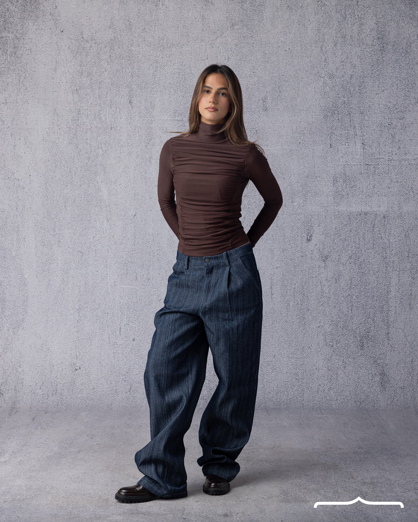 Draped High Neck Top in Brown for women