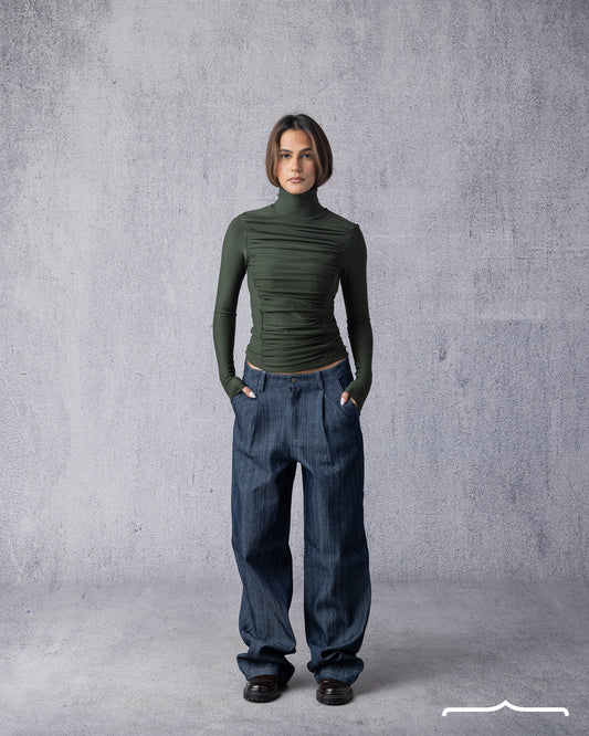 Draped High Neck Top in Olive