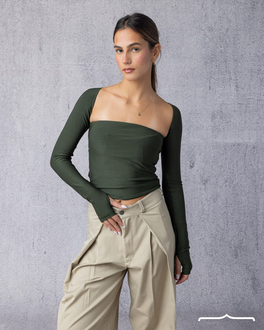 women's Off shoulder top in Olive
