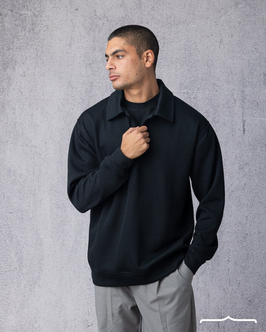 Polo Sweatshirt in Black