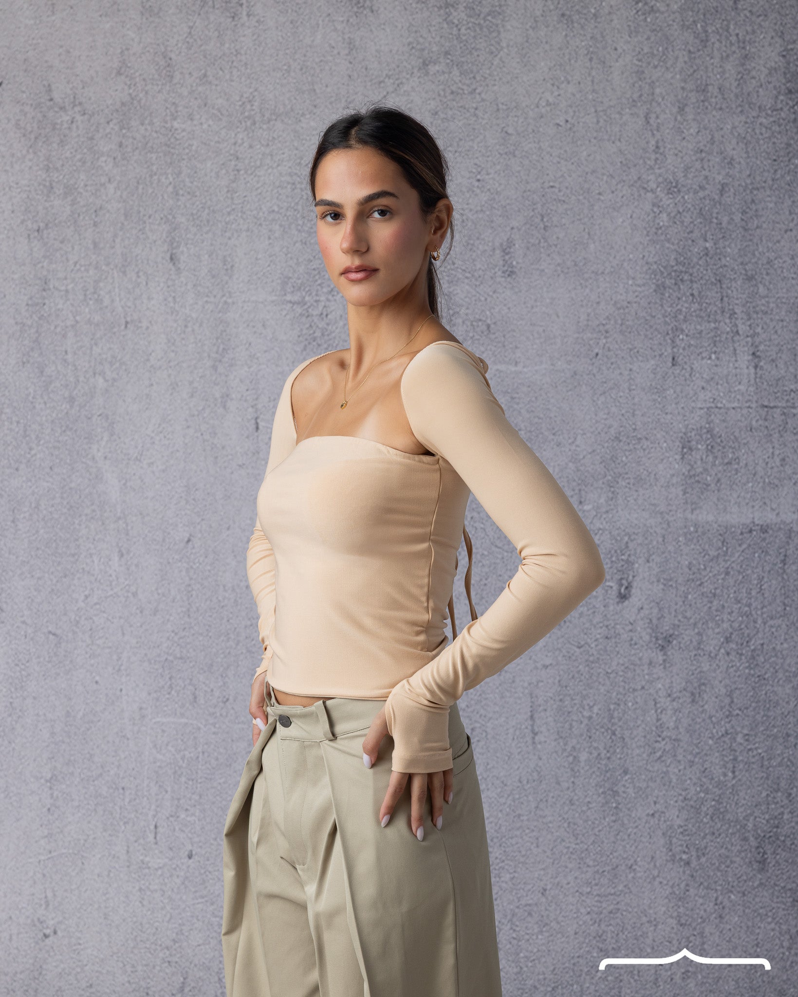 women Off shoulder top in Beige