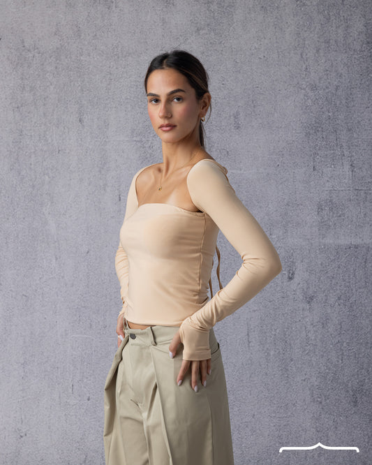 women Off shoulder top in Beige