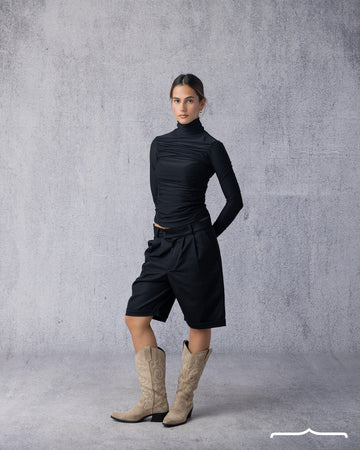 Draped High Neck Top in Black for women