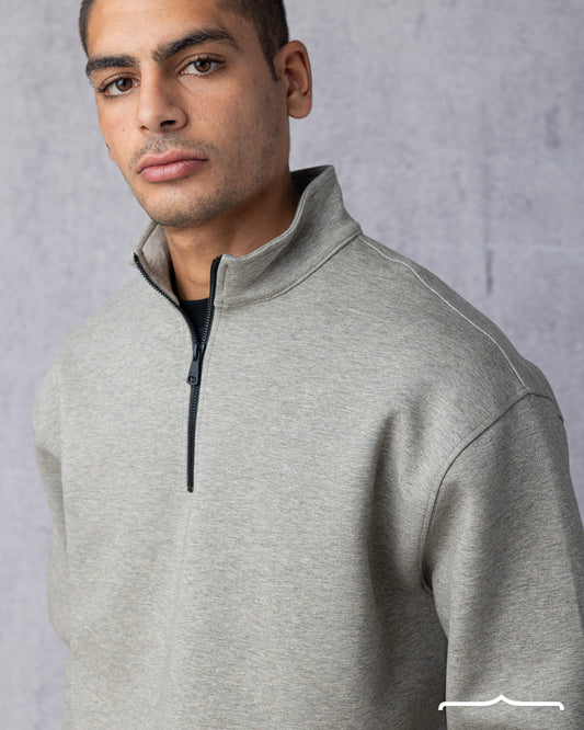 men's Zip-Collar Sweatshirt in Light Grey