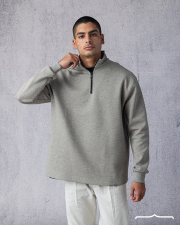 Zip-Collar Sweatshirt in Light Grey