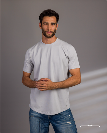 Curved Hem Volume 2 T-Shirt in Light Grey