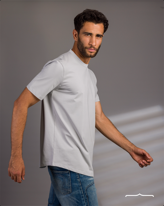 Curved Hem Volume 2 T-Shirt in Light Grey