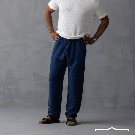 navy blue linen pants